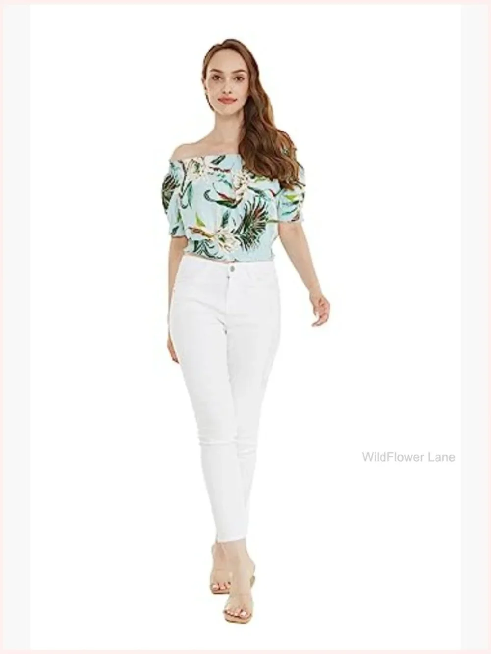 Couple Matching Set - Men's Shirt & Women's Off-Shoulder Top - Floral Print -
